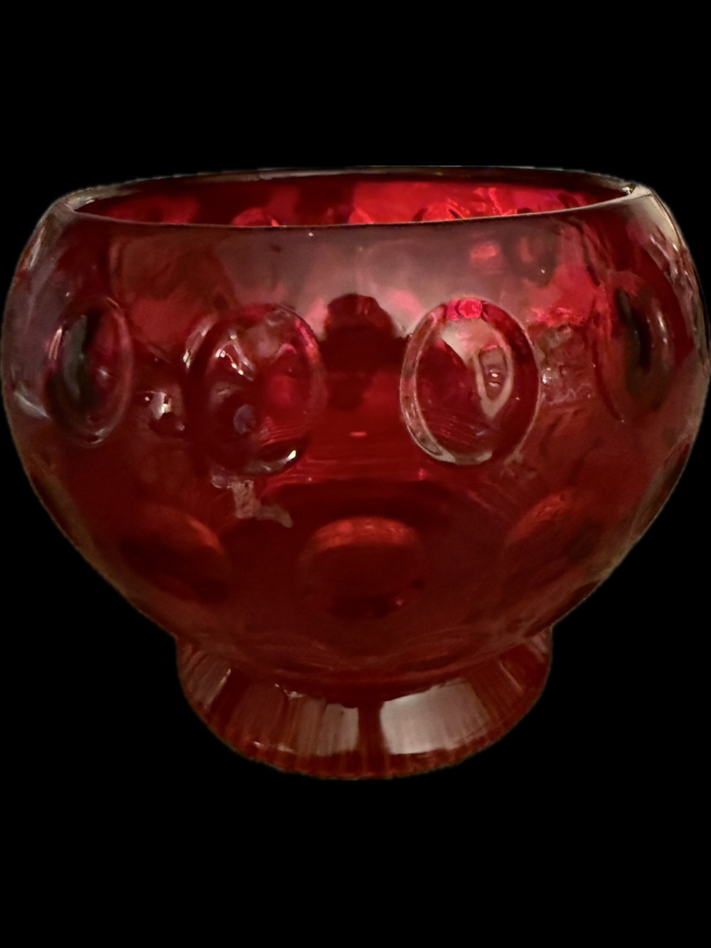 Vintage Imperial Glass "Old English" Ruby Red Rose Bowl.